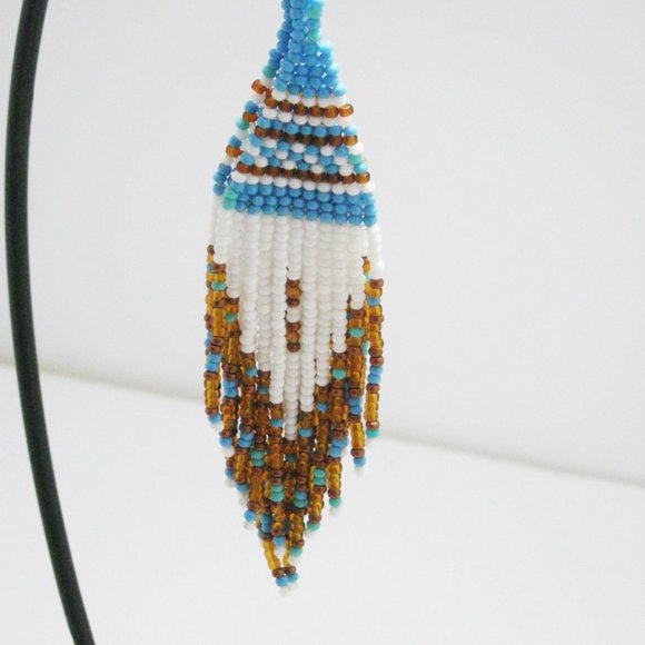 Native American Made Hand Beaded Tipi 4 1/4" Shoulder Sweeper Pierced Earrings - Picture 3 of 3